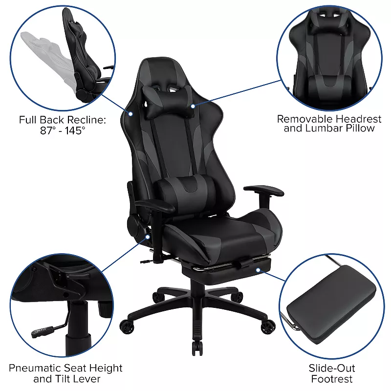 Emma and Oliver Gaming Desk and Chair Set - Cup Holder， Headphone Hook， and Monitor Stand