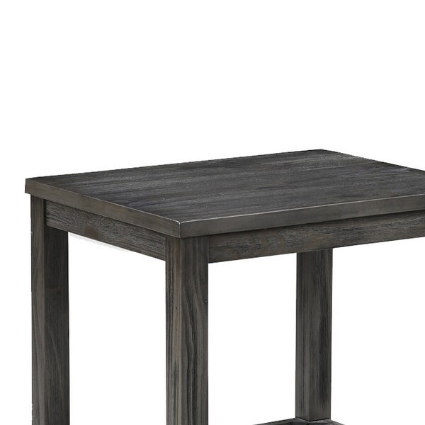 Transitional Style Wooden End Table with Open Slatted Shelf， Gray