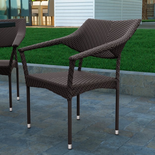 Emma And Oliver Modern All weather Patio Dining Chair With Fade And Weather Resistant Pe Rattan And Reinforced Steel Frame