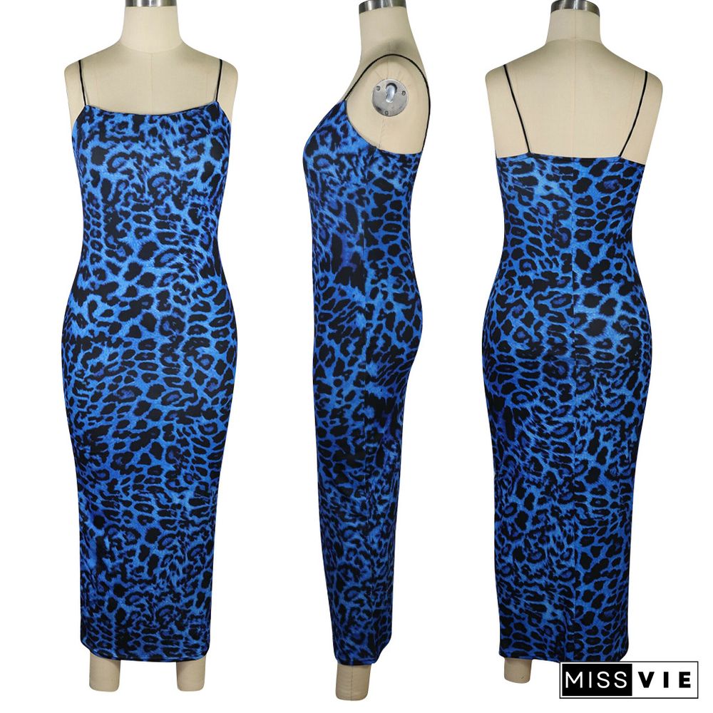 Stylish Leopard Printed Straps Skinny Maxi Dress