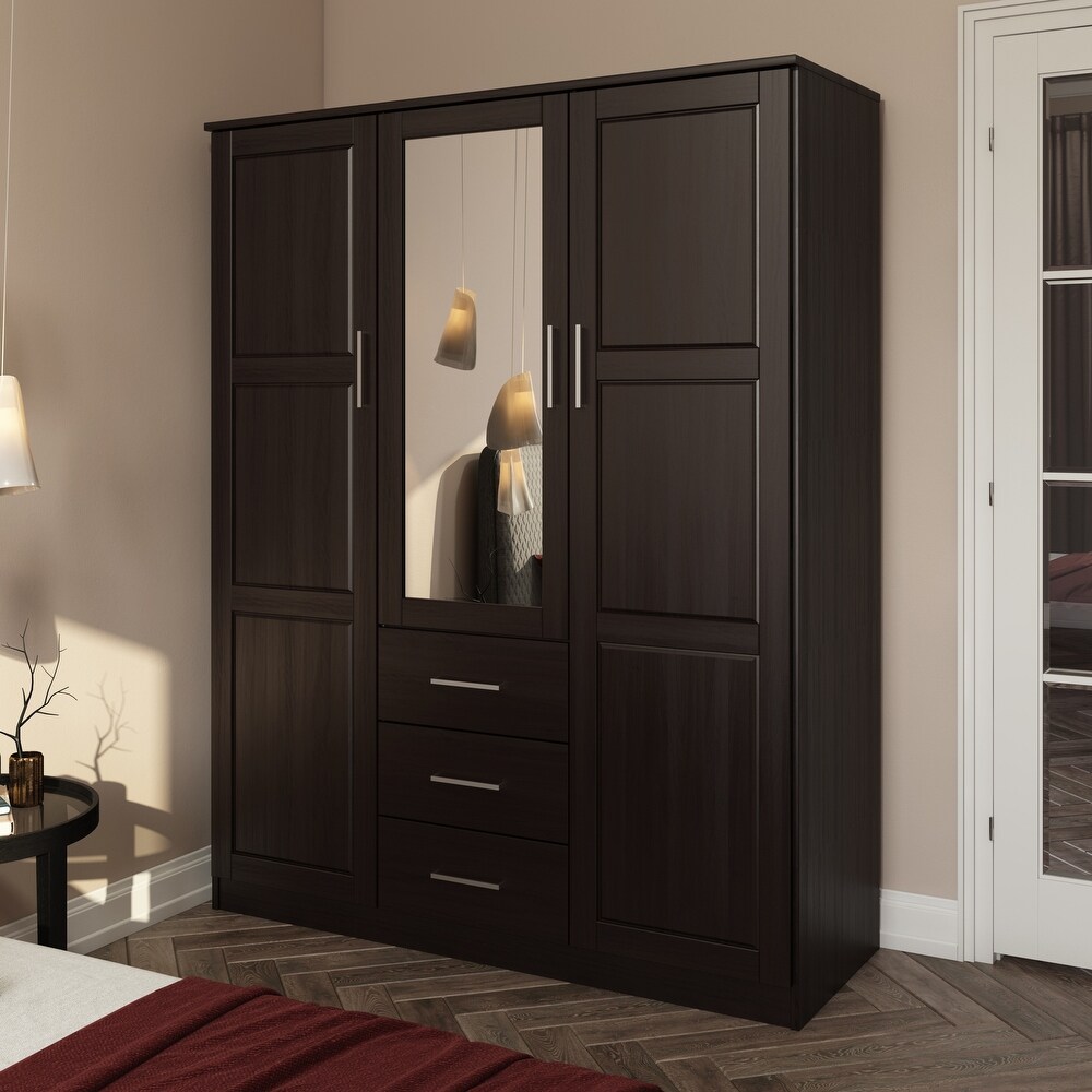 Palace Imports 100% Solid Wood Cosmo 3 Door Wardrobe Armoire with Solid Wood or Mirrored Doors