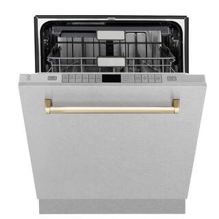 ZLINE Kitchen and Bath Autograph Edition 24 in. Top Control 6-Cycle Tall Tub Dishwasher w 3rd Rack in Fingerprint Resistant Stainless  Gold DWMTZ-SN-24-G