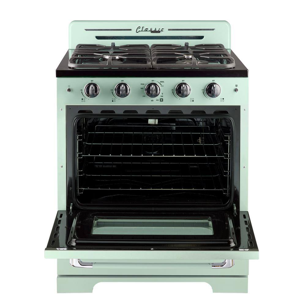 Unique Appliances Classic Retro 30 in. 3.9 cu. ft. Retro Gas Range with Convection Oven in Summer Mint Green UGP-30CR LG