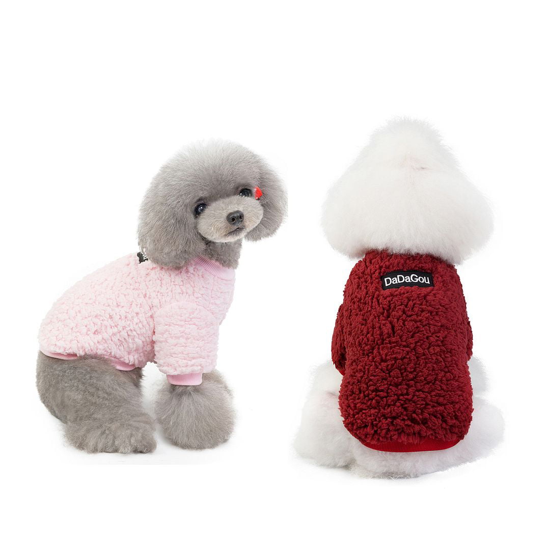 Hiheart 2-pack Pet Warm Coat Coral Fleece Vest for Small Senior Puppies and Cat Pink Red L