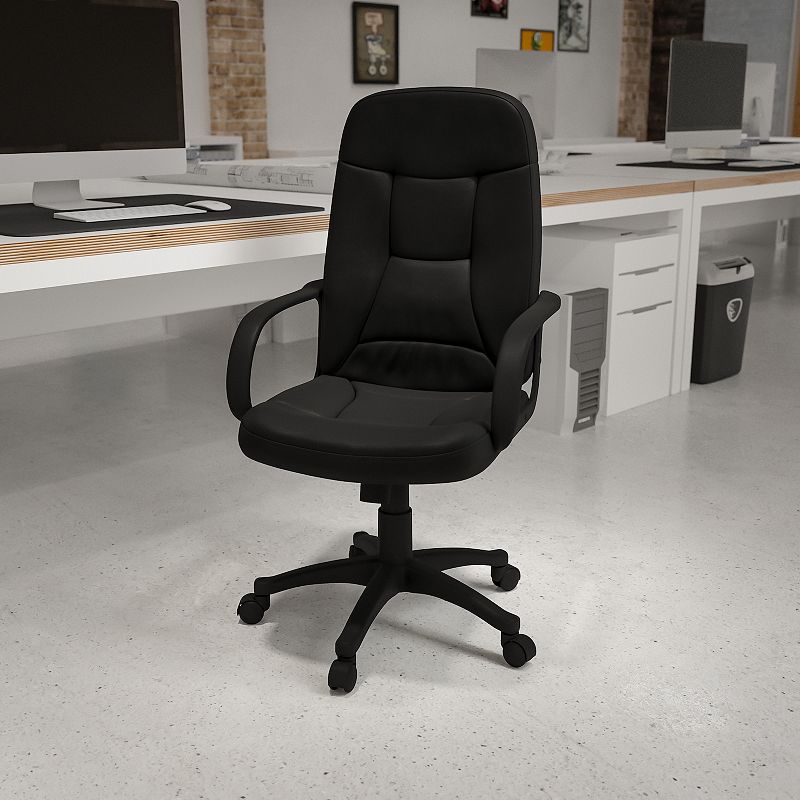 Emma and Oliver High Back Black Glove Vinyl Executive Swivel Office Chair with Arms