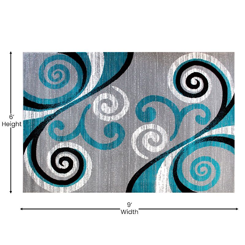 Masada Rugs Masada Rugs Stephanie Collection 6'x9' Area Rug with Modern Contemporary Design in Turquoise， Gray， Black and White - Design 1100