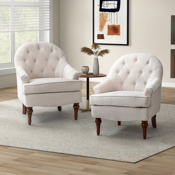 Gioa Classic Polyester Tufted Back Armchair Set Of 2 with Solid Wood Legs by HULALA HOME