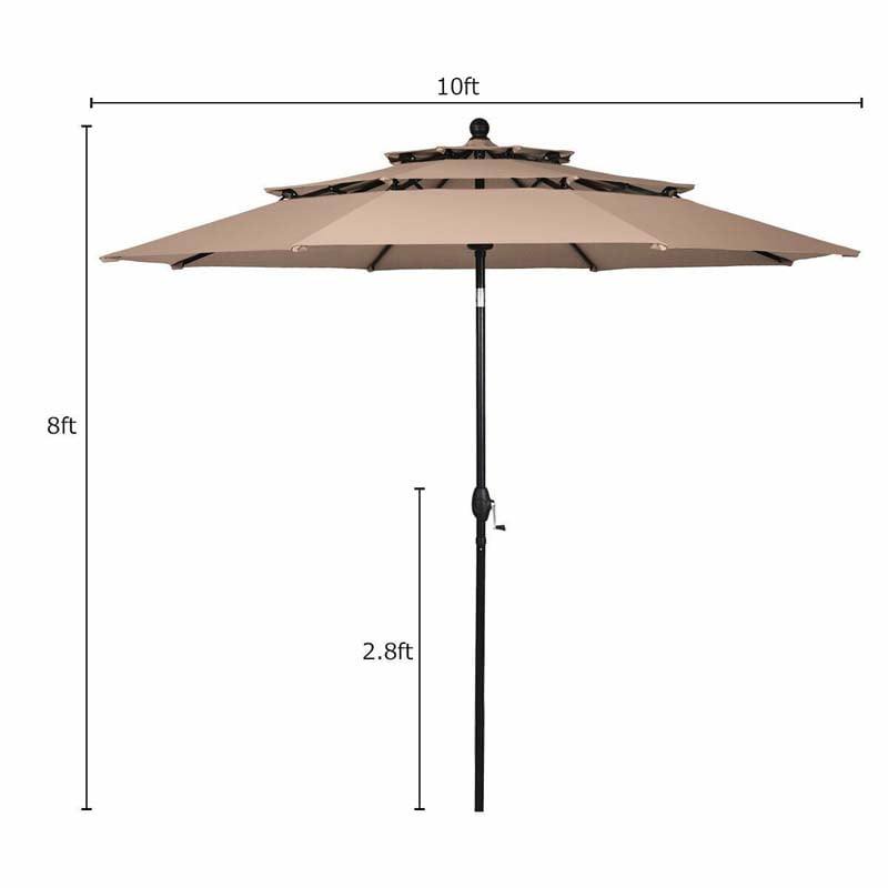 10 FT 3 Tiers Outdoor Patio Market Umbrella with Crank & Auto-tilt, Double Vented Table Umbrella for Pool Deck