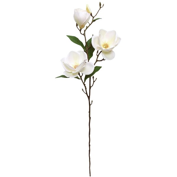 Set of 2 Large Cream White Artificial Magnolia Flower Stem Spray 38in