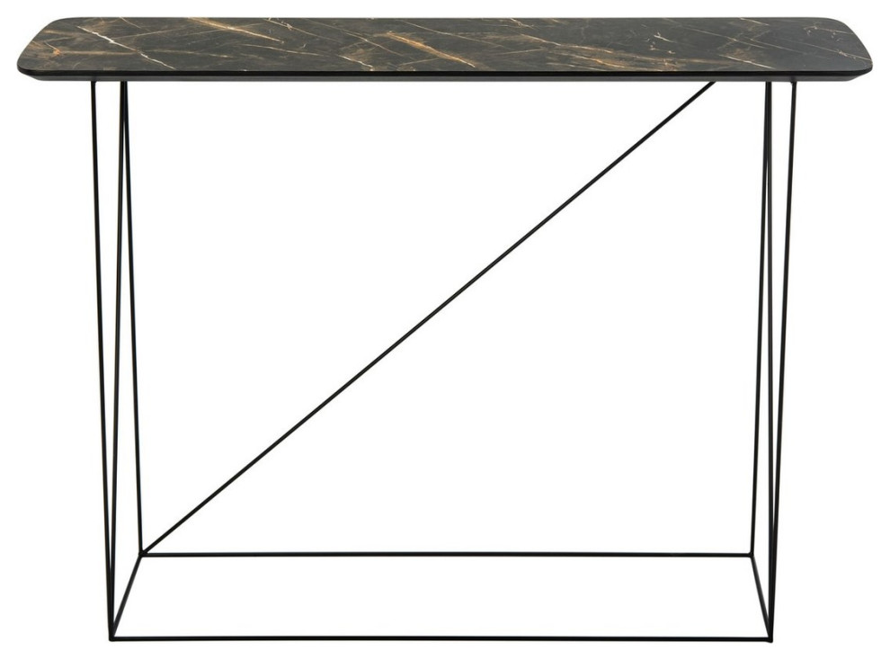 Leila Rectangle Console Table Dark Grey/ Brown Marble/ Black   Industrial   Console Tables   by Peachtree Fine Furniture  Houzz