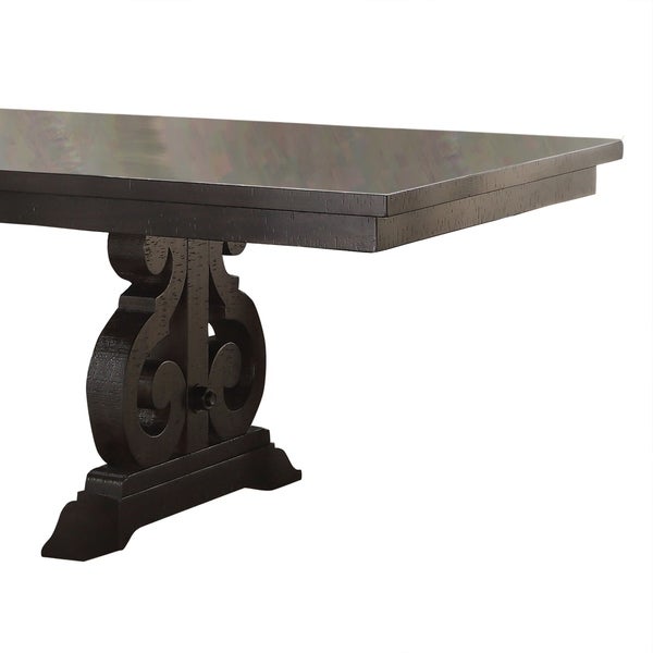 Wooden Rectangular Dining Table With Scrolled Motifs Base， Rustic Walnut