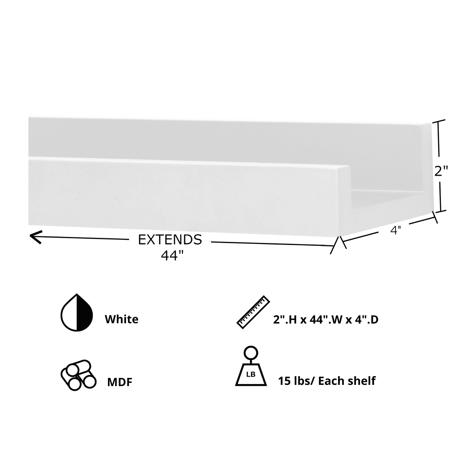 KG Medium Density Fiberboard Floating Shelf, Set of 2, White