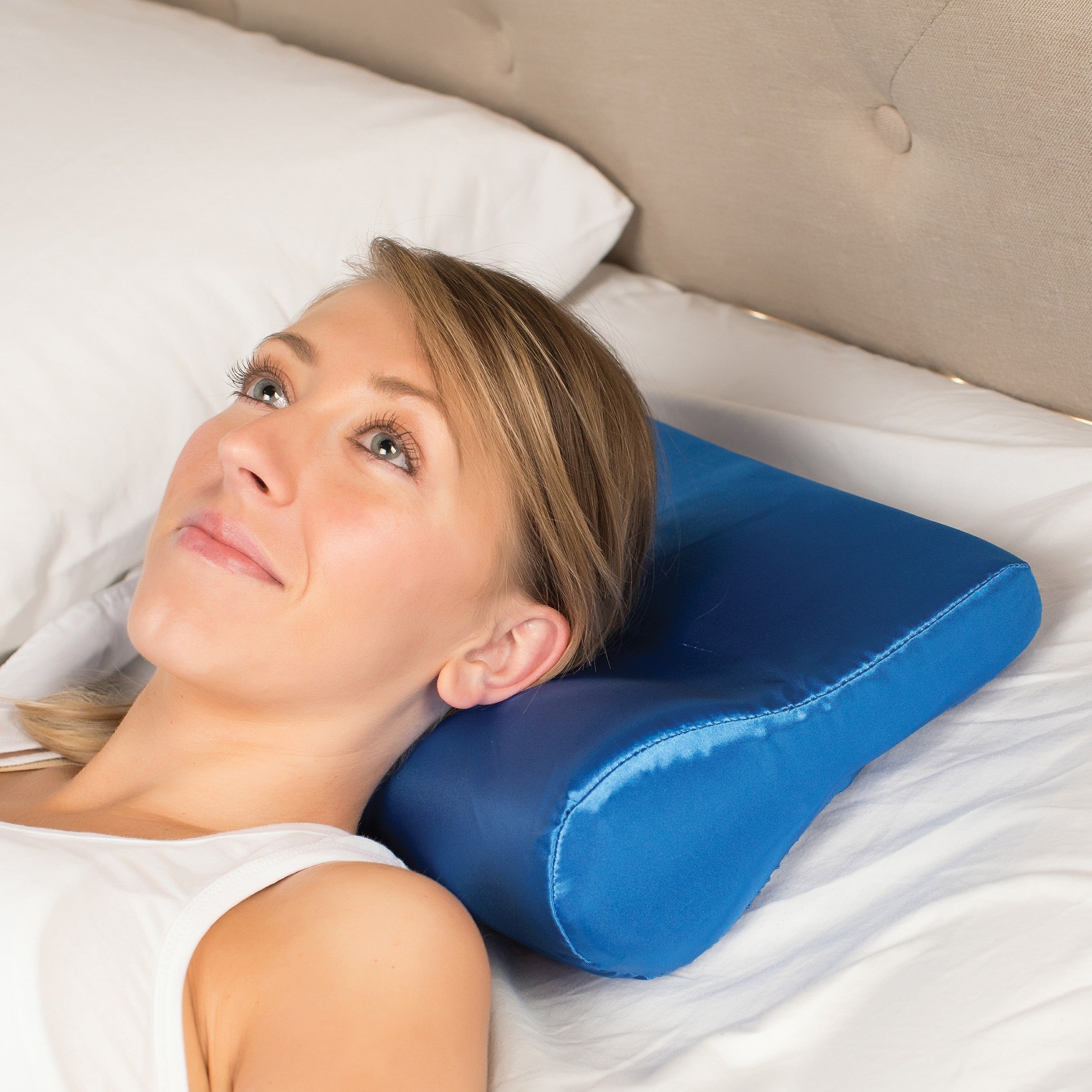 AB Contour Cervical Support Pillow, Satin, Blue