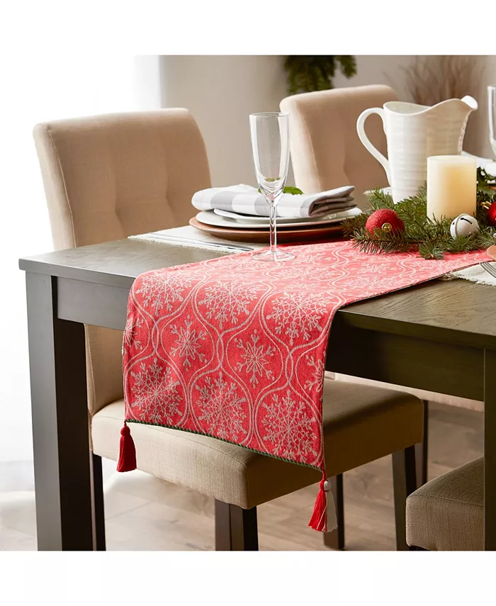 Design Imports Joyful Snowflakes Jacquard Collection for Everyday Use Holidays and Dinner Parties Table Runner 14 x 72