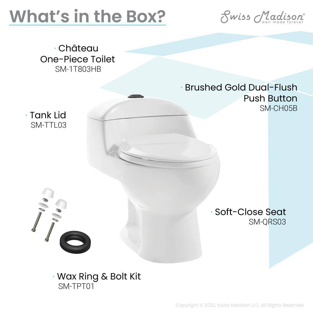 Swiss Madison Chateau 1-piece 1.11.6 GPF Dual Flush Elongated Toilet in Glossy White with Black Hardware Seat Included SM-1T803HB