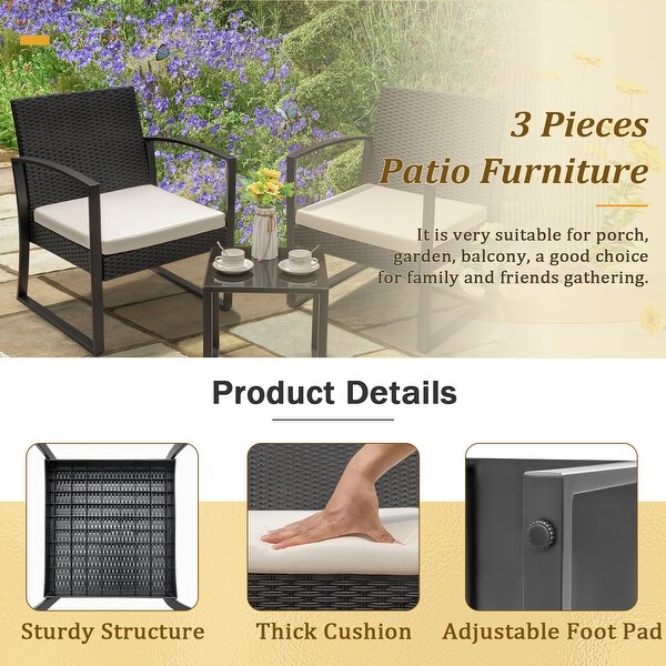 Homall 3 Pieces Outdoor Plastic Bistro Set Patio Conversation Set with Cushion and Table