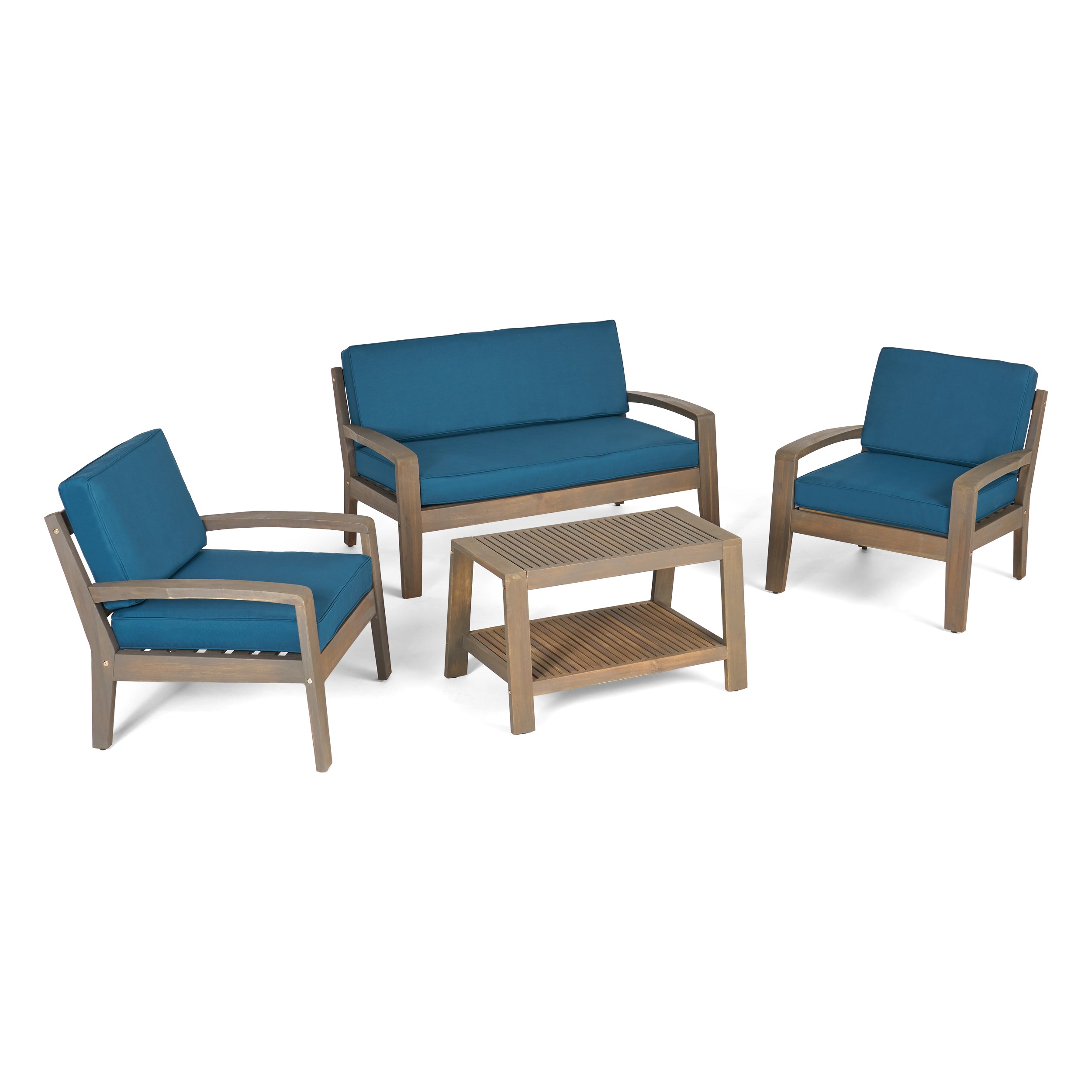 Parma Patio Acacia Wood 4-Seater Conversation Set with Coffee Table and Cushions