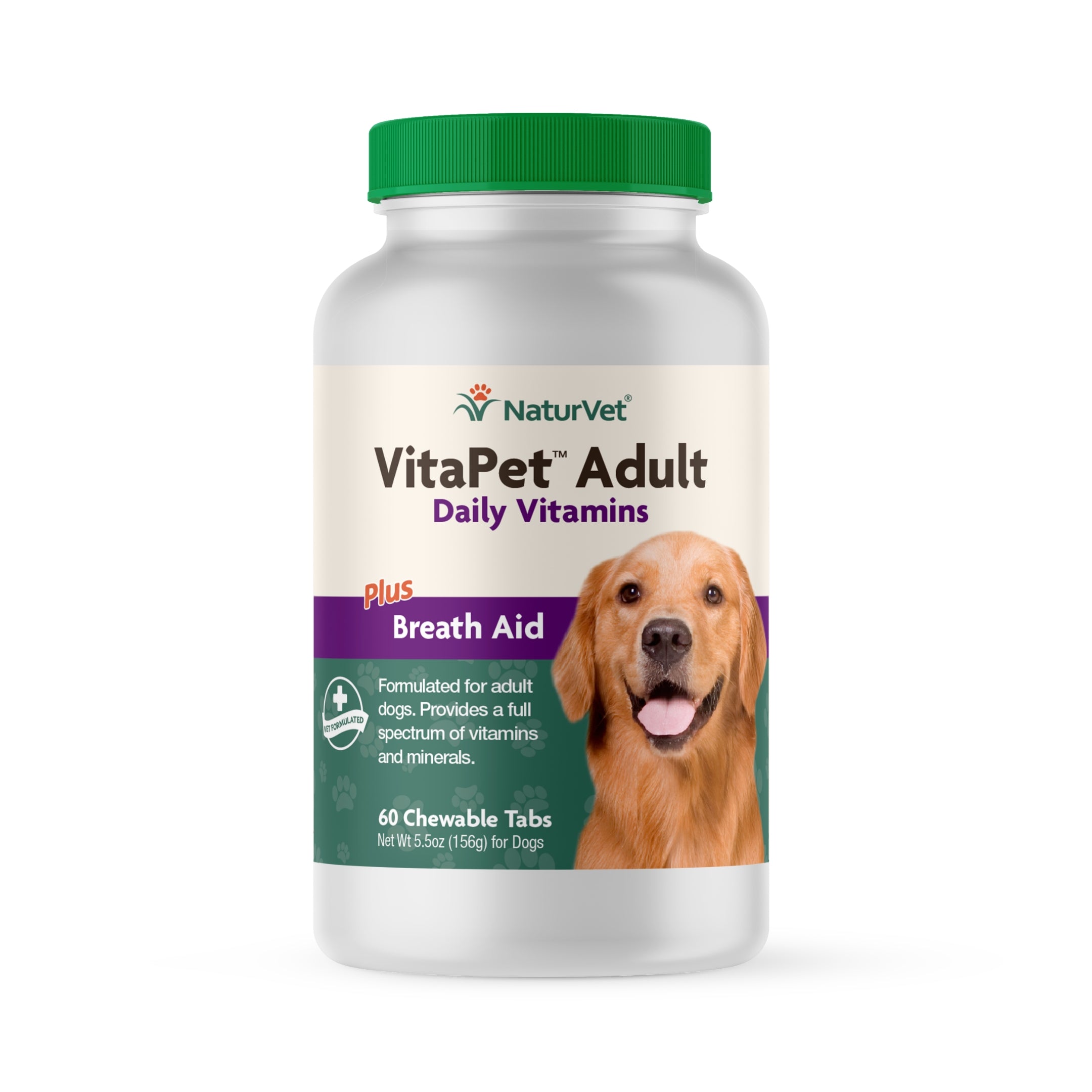 NaturVet VitaPet Adult Daily Vitamins Plus Breath Aid for Dogs， 60 ct