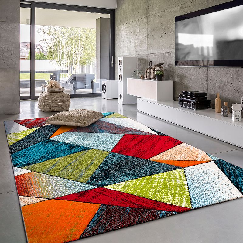 Colorful Area Rug With Modern Geometric Shapes in Multicolor