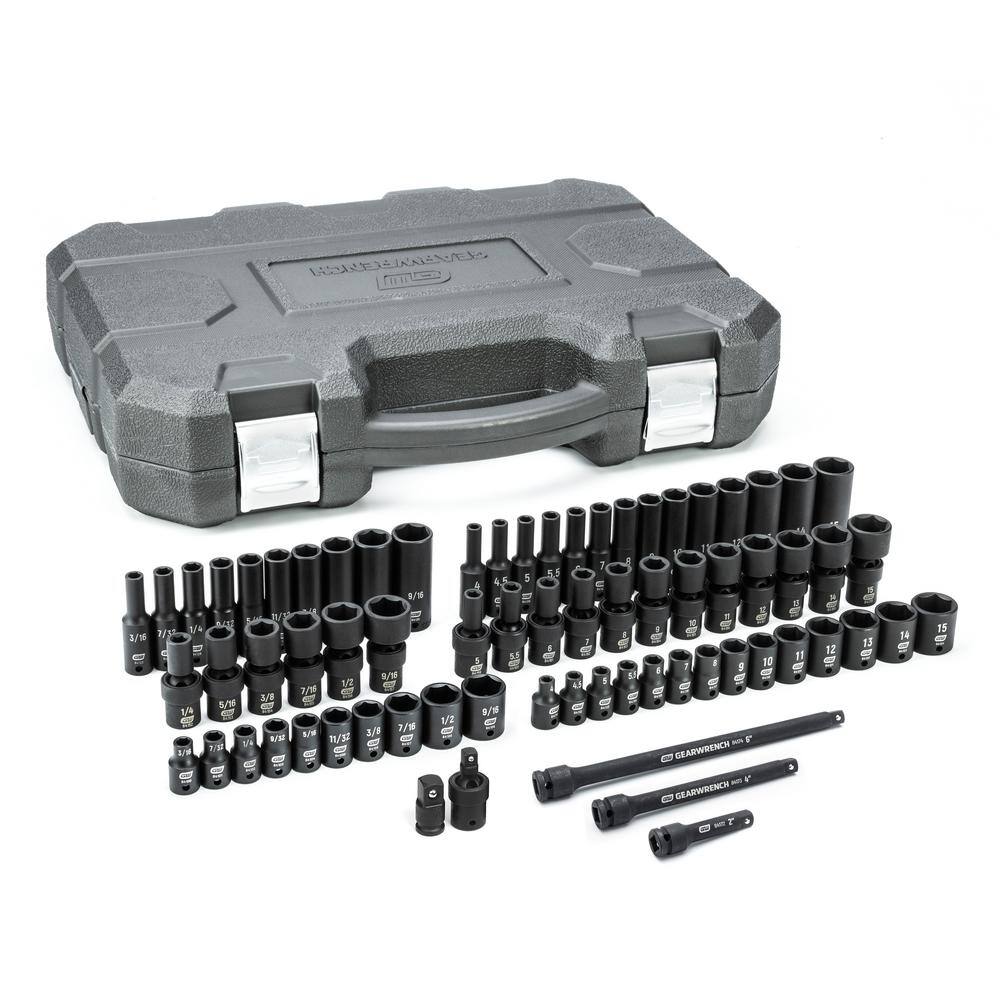 GEARWRENCH 14 in. Drive 6-Point SAEMetric Standard  Deep Universal Impact Socket Set (71-Piece) 84903