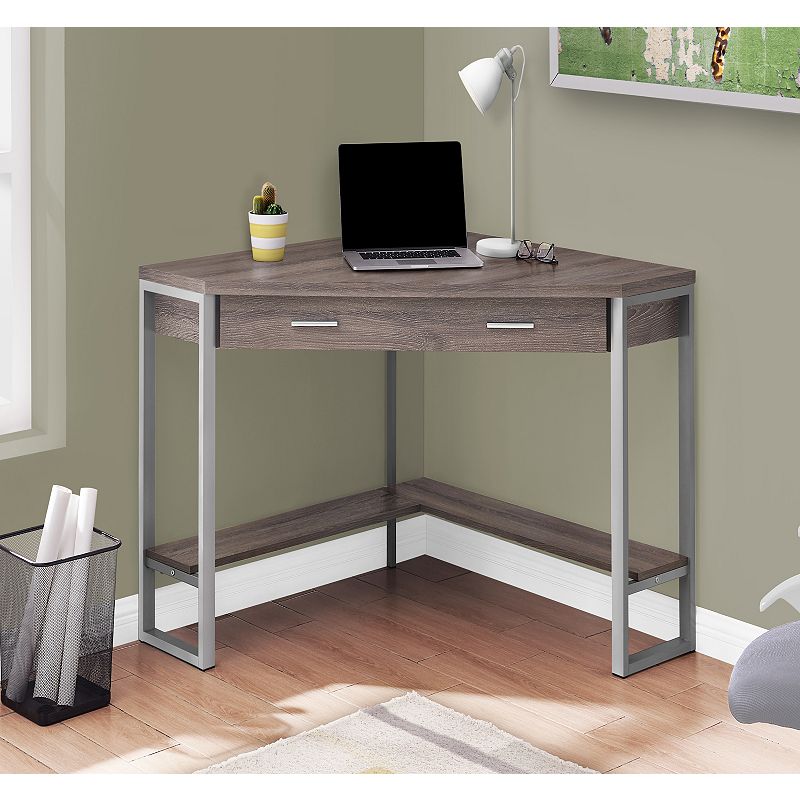 42 Taupe Brown and Silver L-Shaped Contemporary Computer Desk