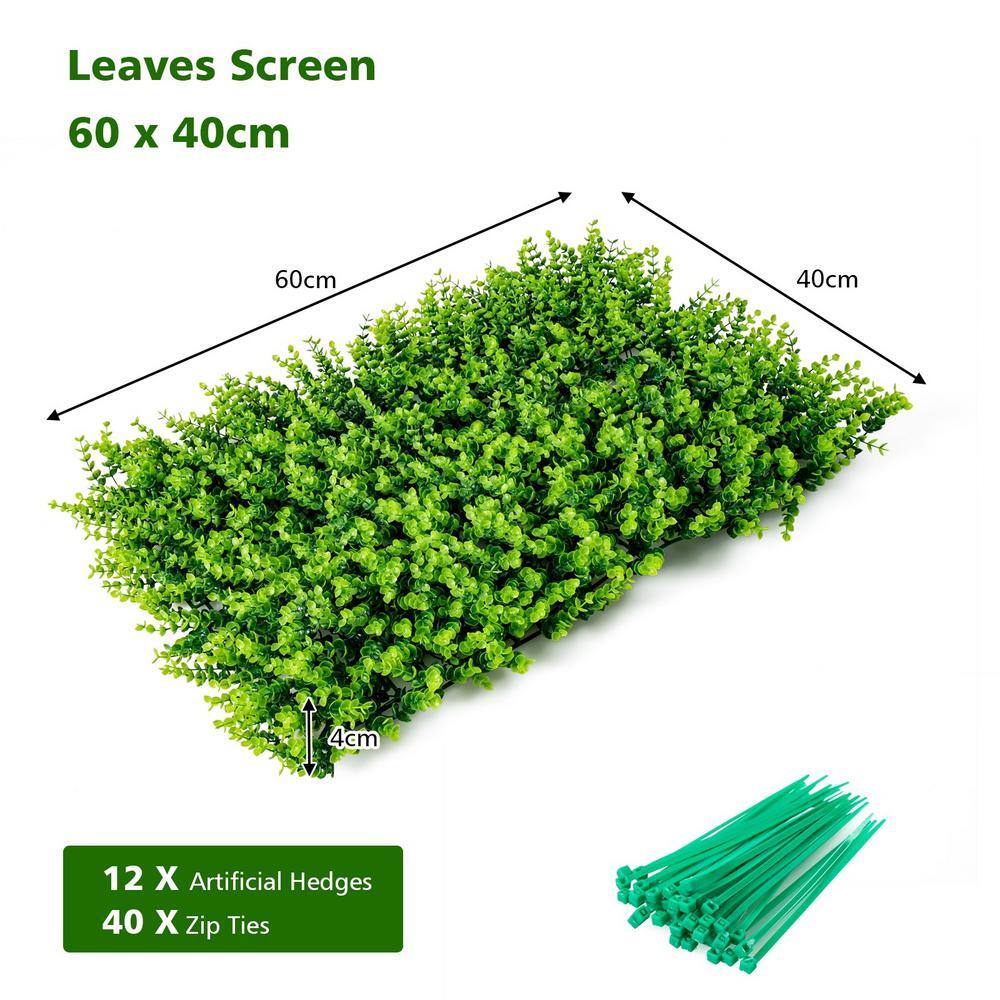 WELLFOR 12-Piece 24 in. L x 16 in. W x 3 in. H PE Garden Fence Artificial Eucalyptus Hedge Plant Privacy Fence Panels OP-HPY-70778