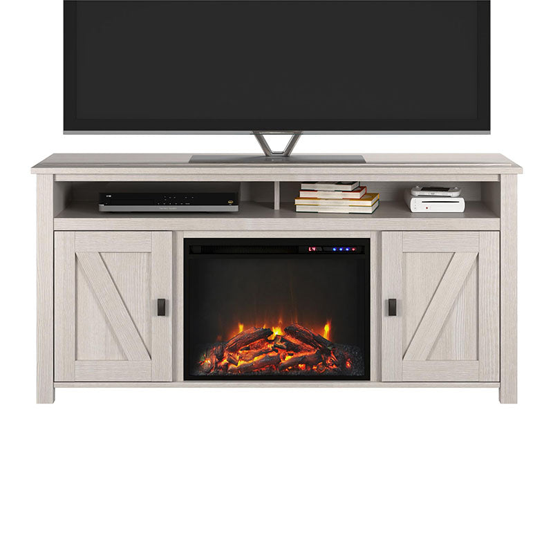 Woven Paths Scandi Farmhouse Electric Fireplace TV Console for TVs up to 60", Ivory Oak