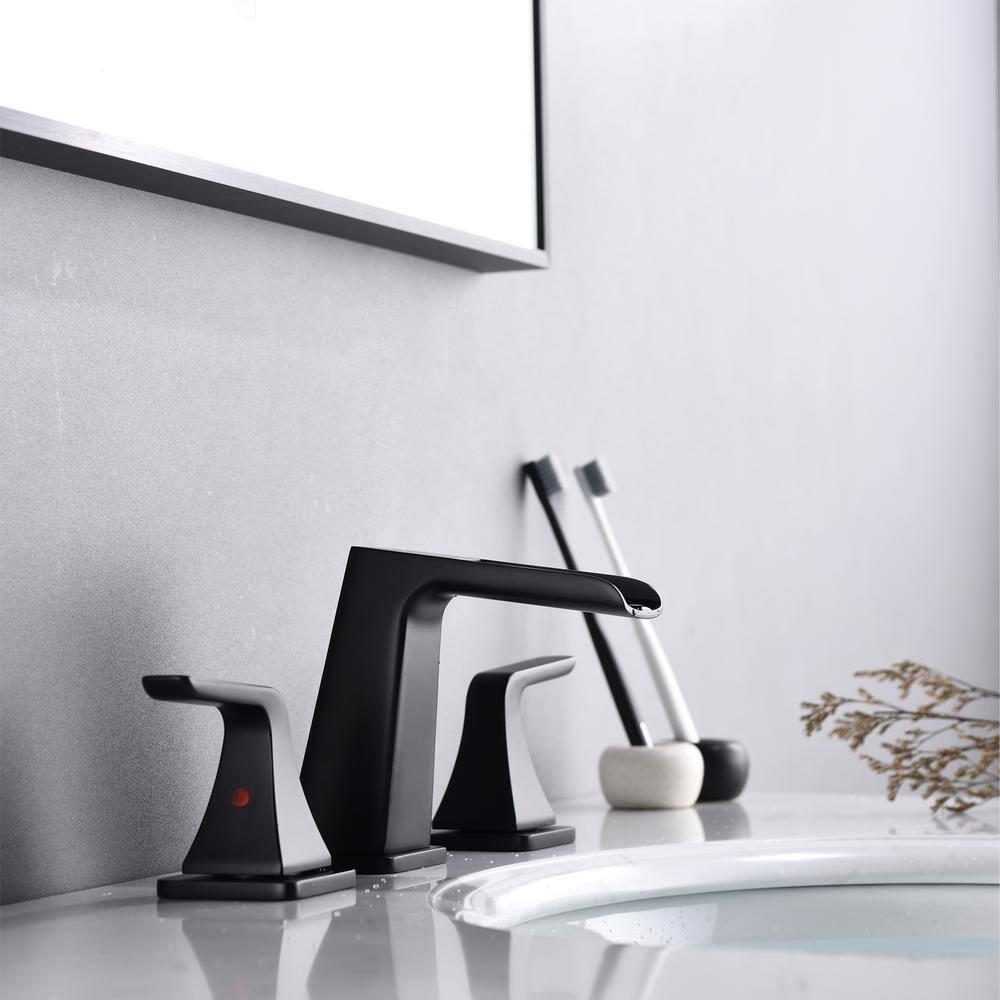 PROOX 8 in Widespread 2Handle Waterfall Spout Bathroom Faucet with PopUp Assembly in Matte Black