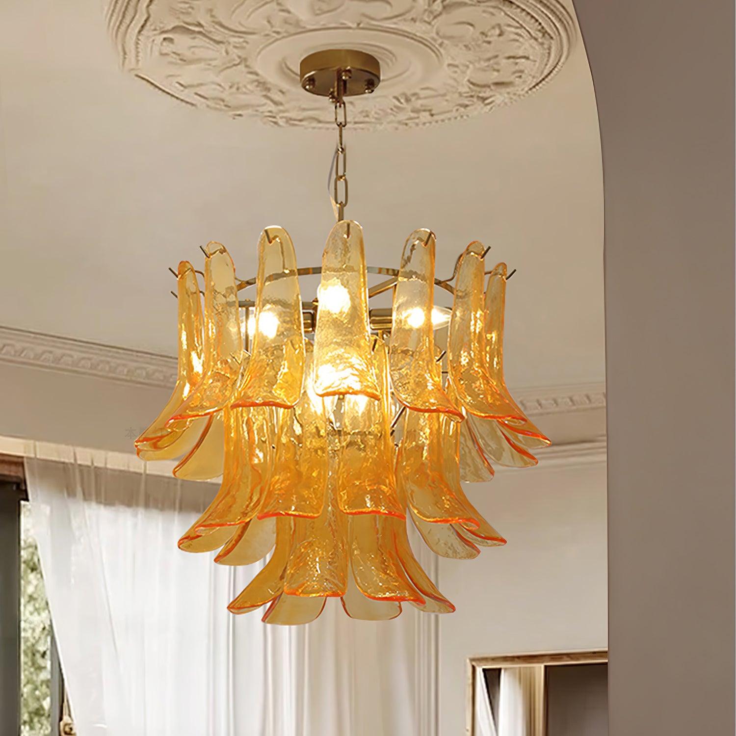 Glass Leaf Cascade Chandelier