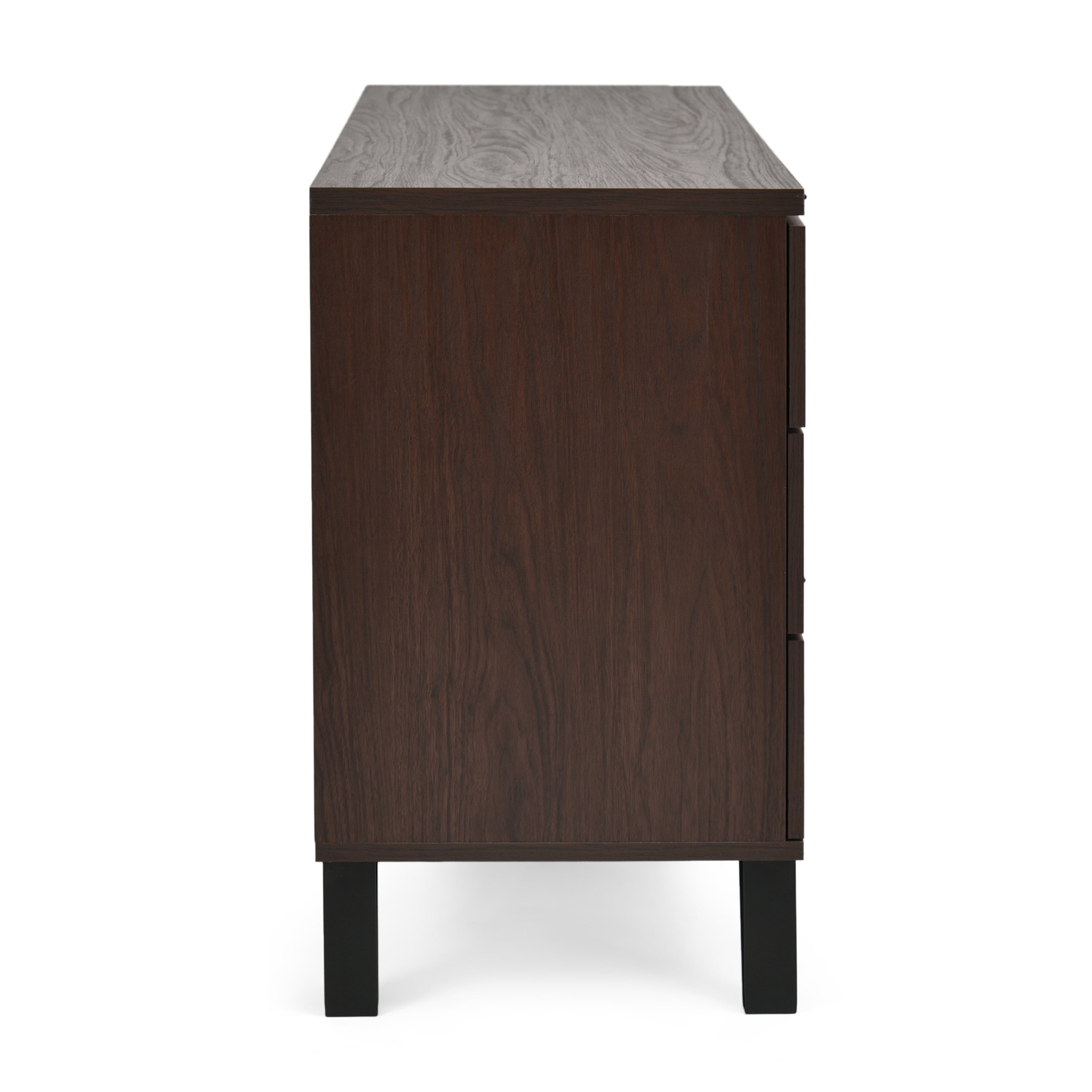 Demijen Modern Industrial 6 Drawer Double Dresser, Walnut and Matte Black