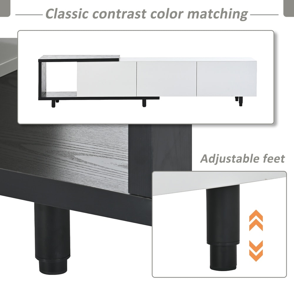 Elegant Black White TV Stand Ample Storage TV Console TV Cabinet with Storage Drawers and Open Compartments  White