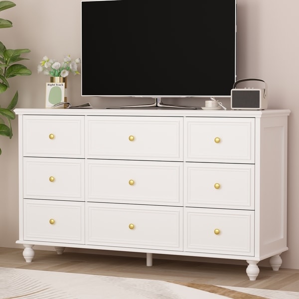 53.1 Timechee White Lacqered 9 Drawer Dresser Storage Cabinet Chest - - 36389810