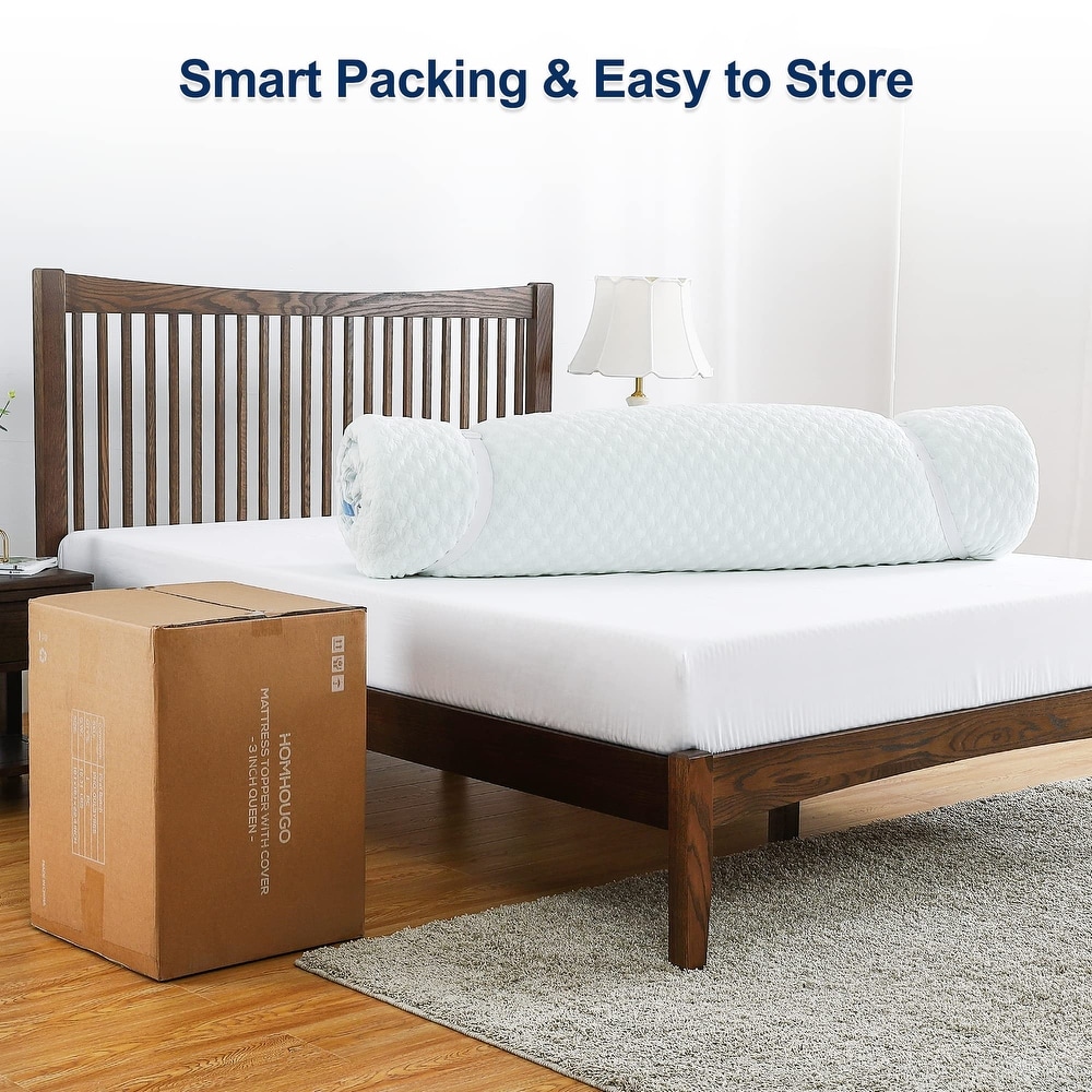 2 Inch Memory Foam Mattress Topper with Zippered Bamboo Cover