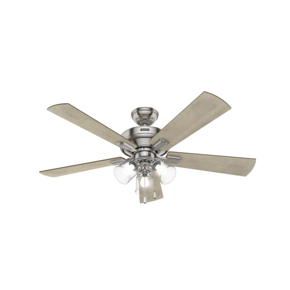 Hunter Crestfield Ceiling Fan 52 Nickel Bleached Grey Pine ;