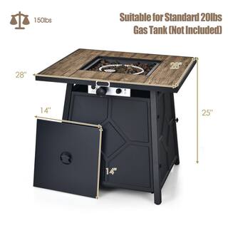 HONEY JOY Square Metal 28 in. Propane Outdoor Fire Pit Table Gas Fire Table with Removable Lid Lava Stone TOPB005963