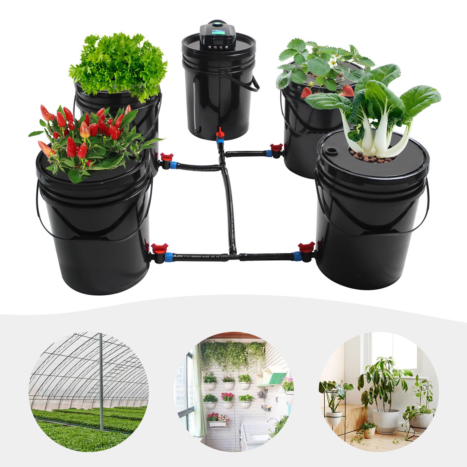 Miumaeov Hydroponics Grow System Kit 5 Bucket  DWC Deep Water Culture Grow Kit 5 Gal