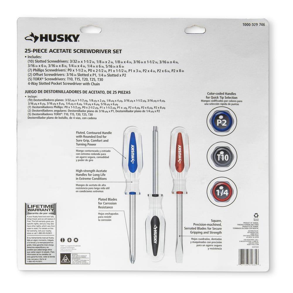 Husky Philips Slotted and Trox Screwdriver Set with Acetate Handles (25-Piece) H25PCSDS