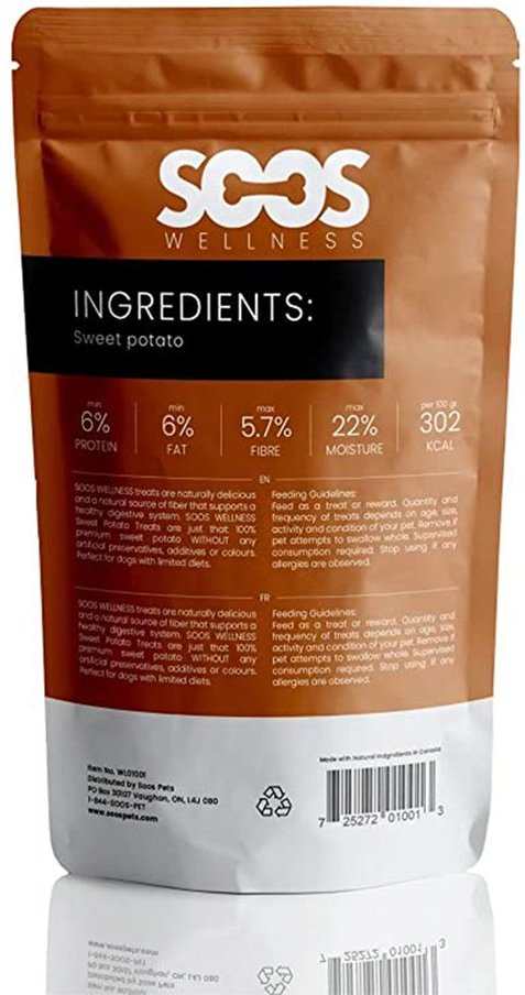 Soos Wellness Sweet Potato Jerky Dog Treats， 4-oz bag