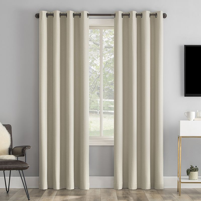 Sun Zero Tresello 100% Blackout Tonal Textured Draft Shield Fleece Insulated Grommet Window Curtain