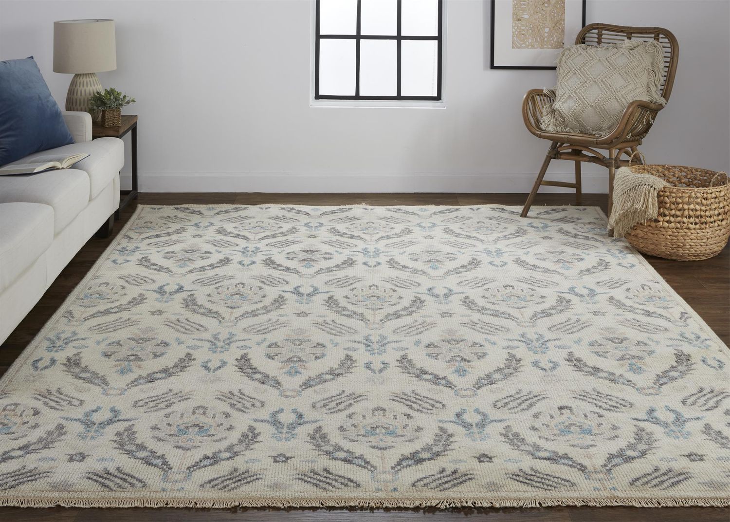 Bennet Hand Knotted Beige and Blue Rug by BD Fine