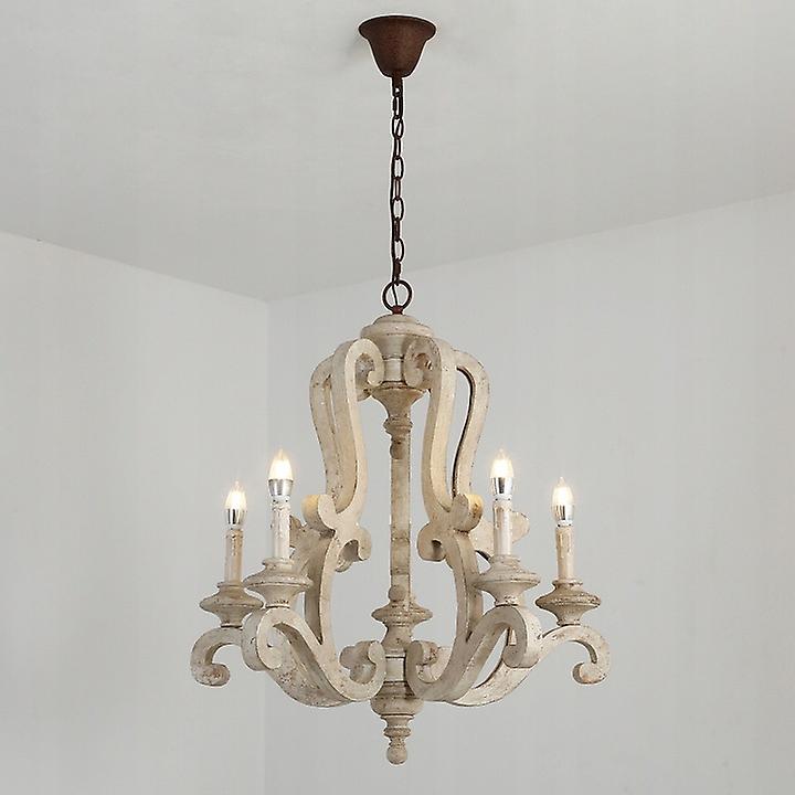 Phube Wood Chandelier Retro Rustic Pendant Lamp White Hanging Lighting