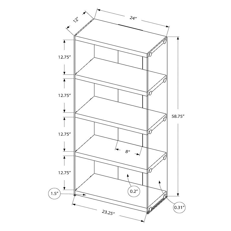 Monarch Contemporary Etagere 4-Shelf Bookcase