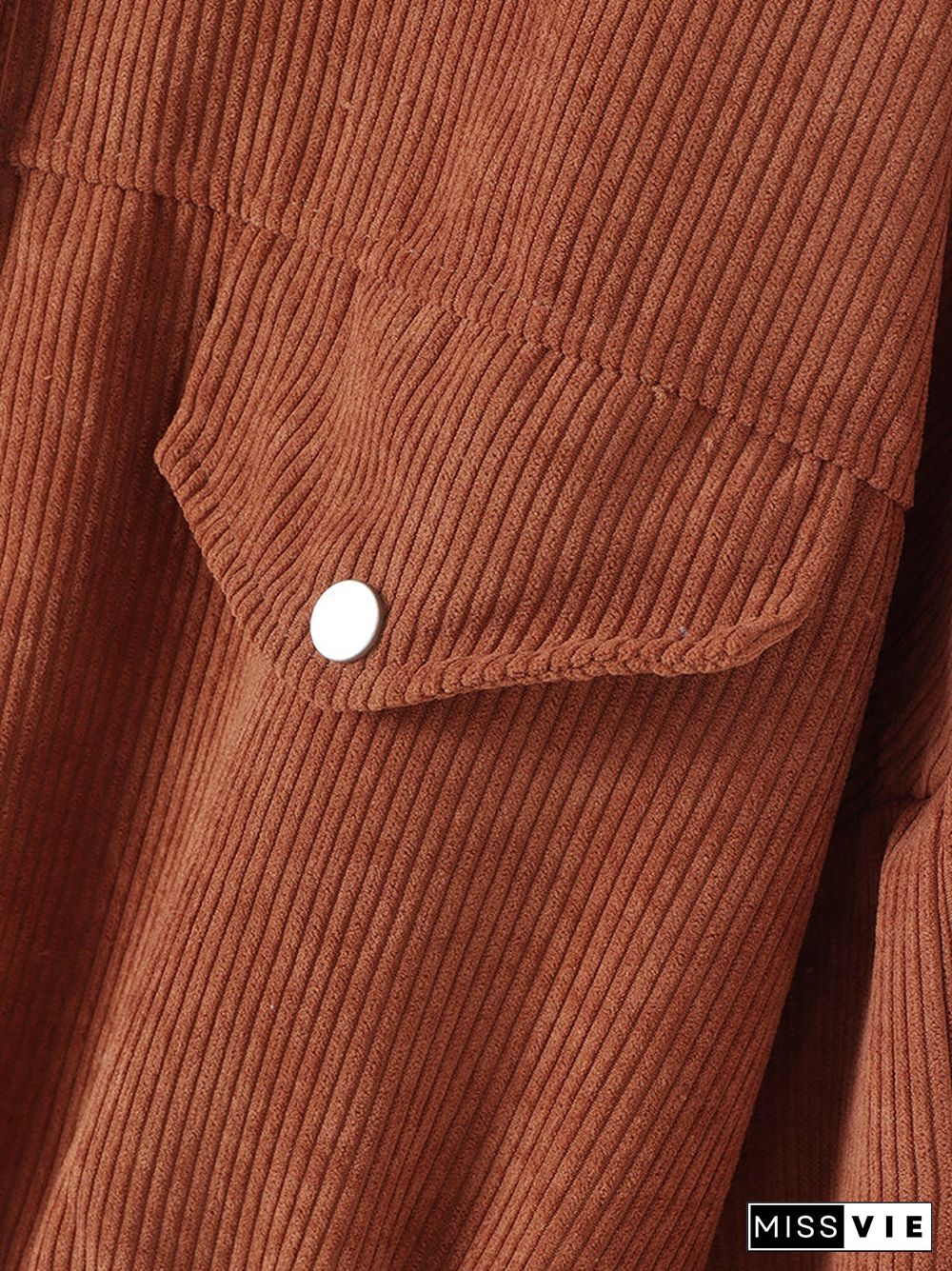 Solid Corduroy Lantern Sleeve Button Front Lapel Jacket