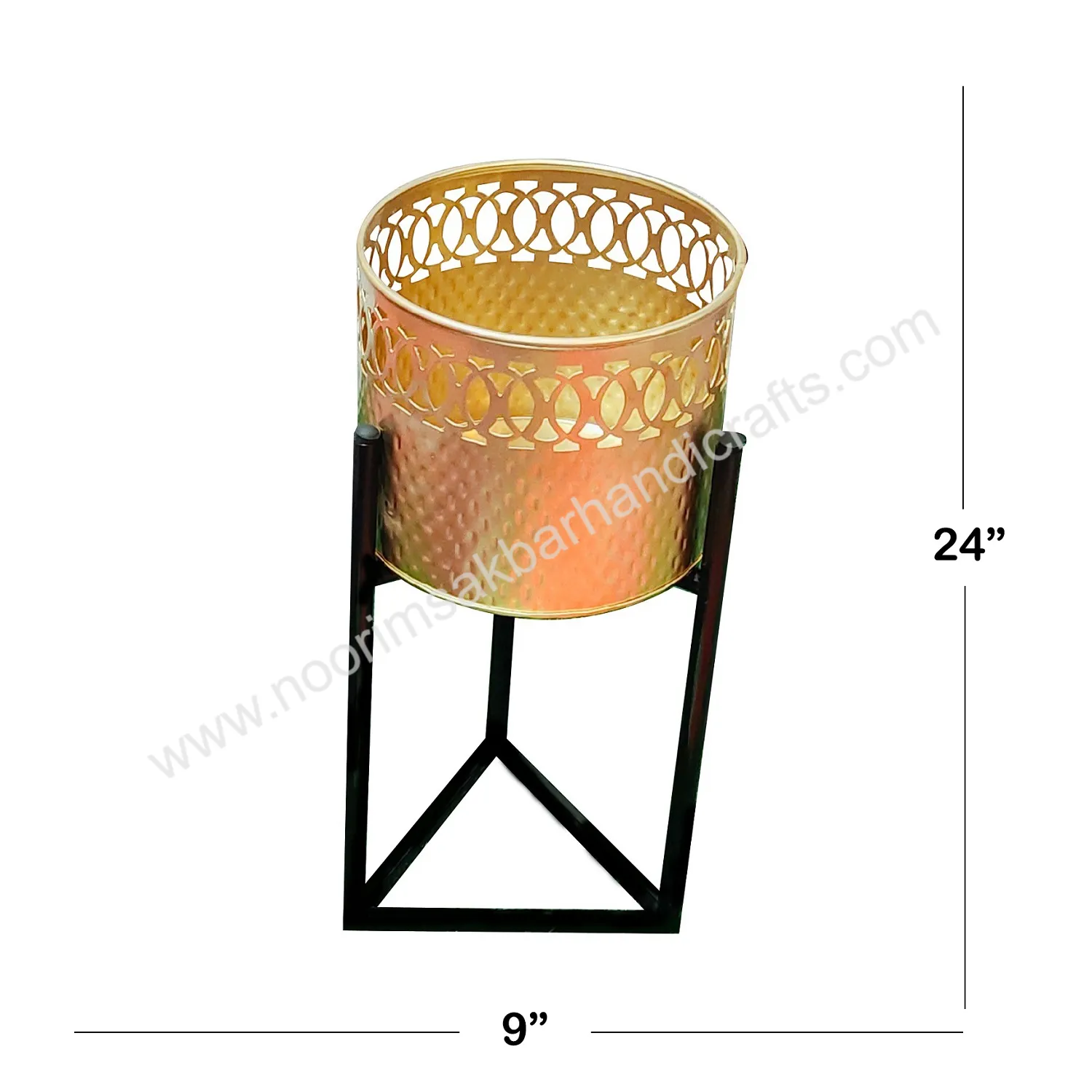 Admirable Design Round Shape Different Sizes Metal Perforated Brass Antique Planters and Pots With Iron Stand At Best Price