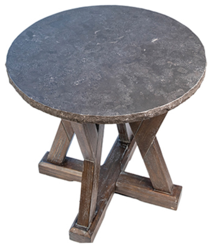 Round Stone Top Farm Side Table   Farmhouse   Side Tables And End Tables   by Design Mix Furniture  Houzz