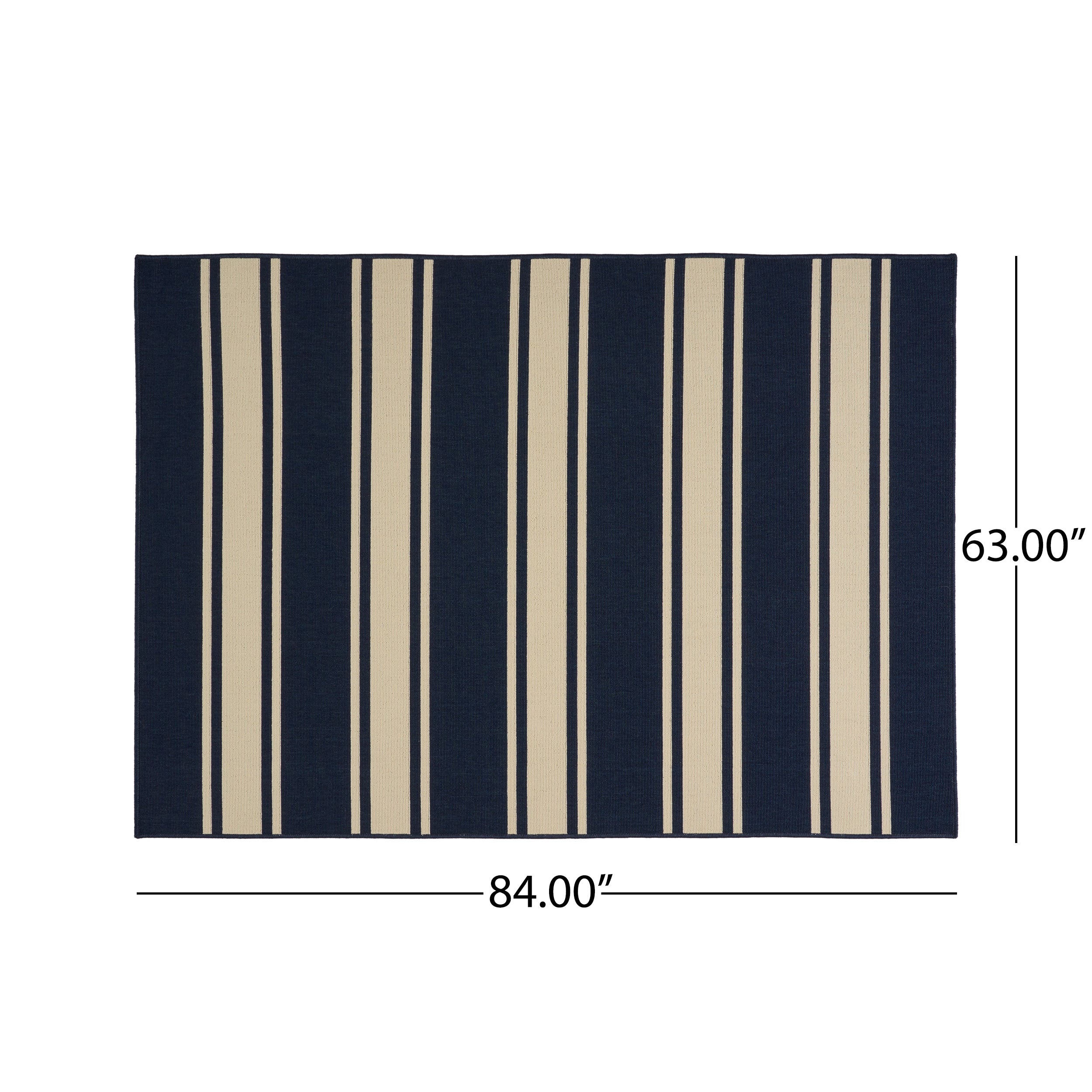 Julia Outdoor Stripe Area Rug, Navy and Ivory