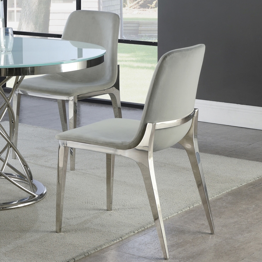 Glamorous Design Grey Velvet Dining Chairs with Chrome Base (Set of 4)