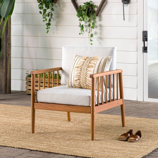 Saracina Home Modern Boho Eucalyptus Outdoor Spindle Arm Chair With Cushions