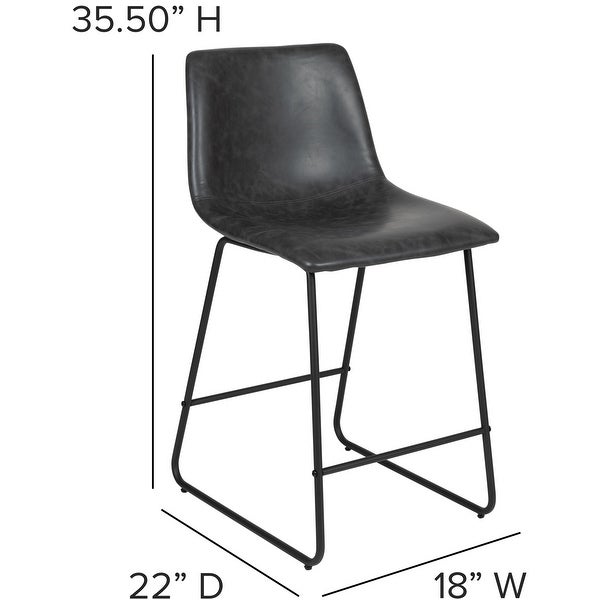 Modern Grey Bonded Leather with Metal Sled Base Counter Height Dining Stools