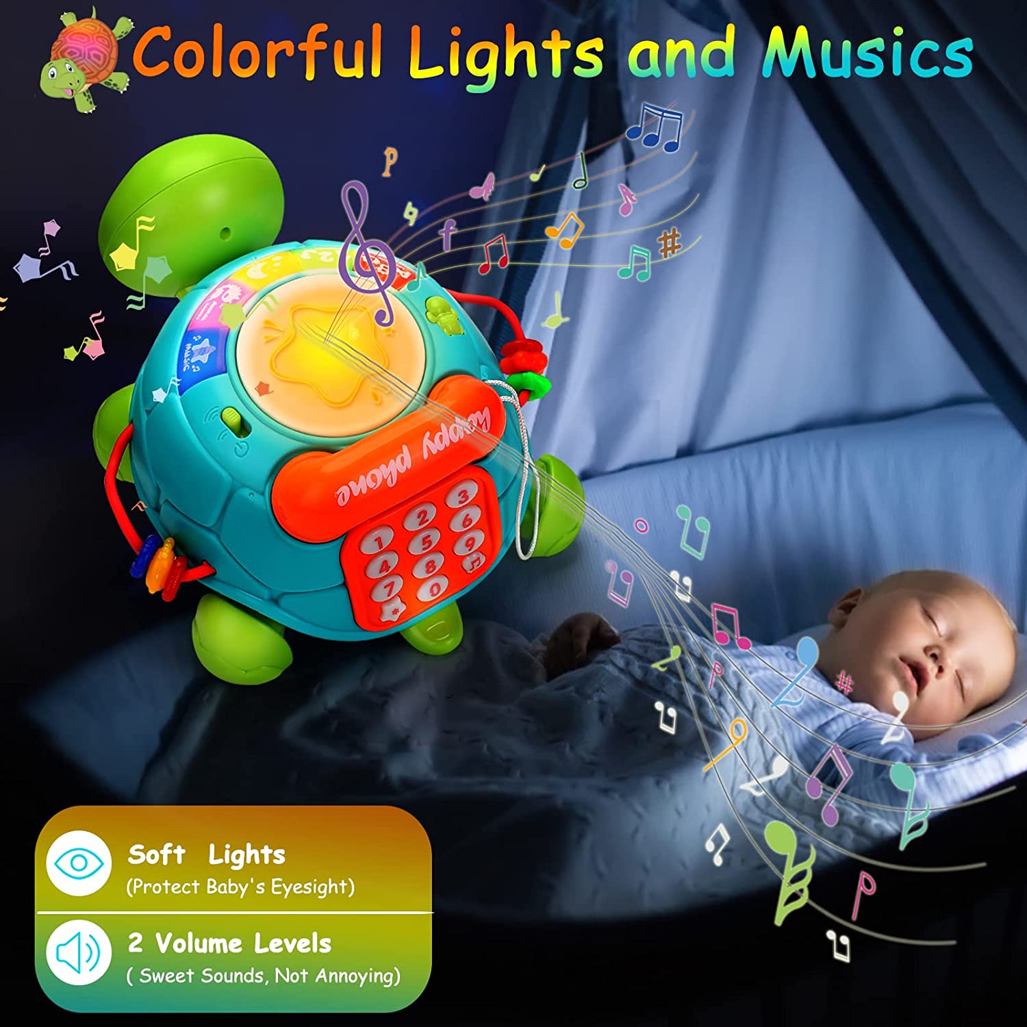 Baby Toys 6-12 Months， Musical Turtle Crawling Toys， Light and Sound， Educational Learning Toys， Toddler Toys for 12-24 Months